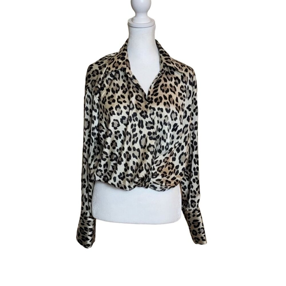 Zara Animal Print Long Sleeve Blouse Size Small